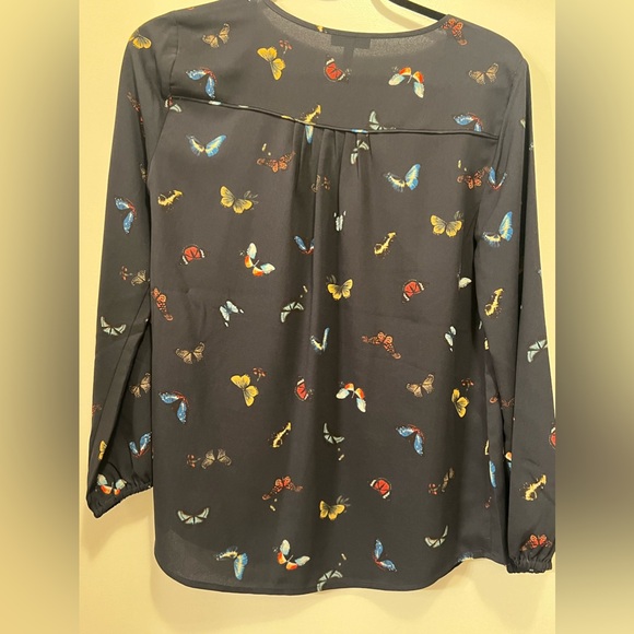 Joie Navy with Butterflies Long Sleeve Blouse - Picture 5 of 5